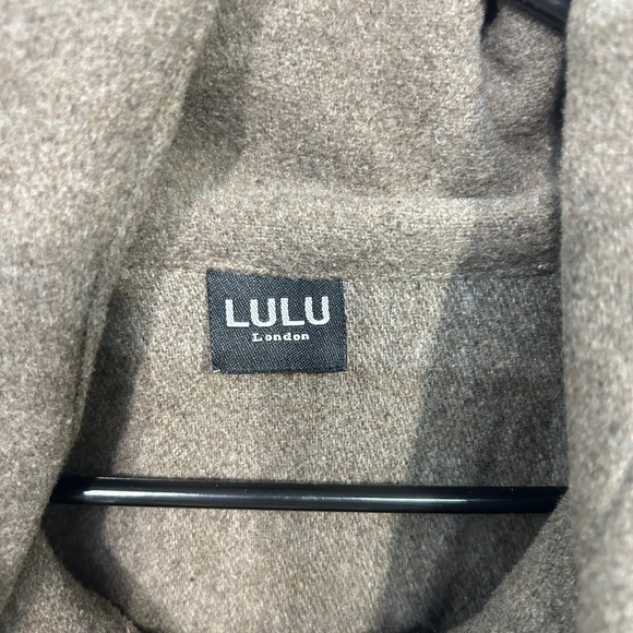 Wool Scarf Neck Sweater Tunic L Taupe Pullover Cowl Neck Minimalist Quiet Luxury - Picture 3 of 7